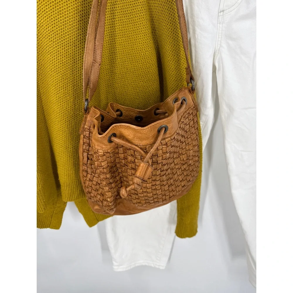 Unnamed leather woven hobo crossbody with drawstring purse
